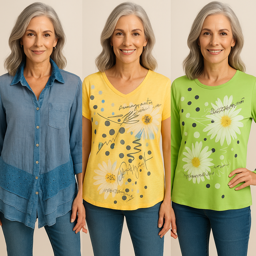 put these shirts on one model and have her display all three like a fashion model.  must be stunn...
