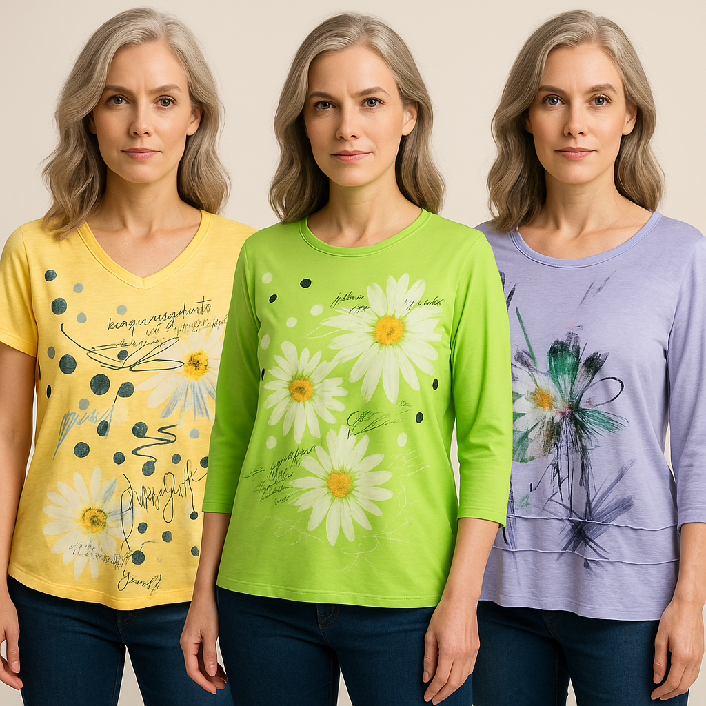 put these shirts on one model and have her display all three like a fashion model.  must be stunn...