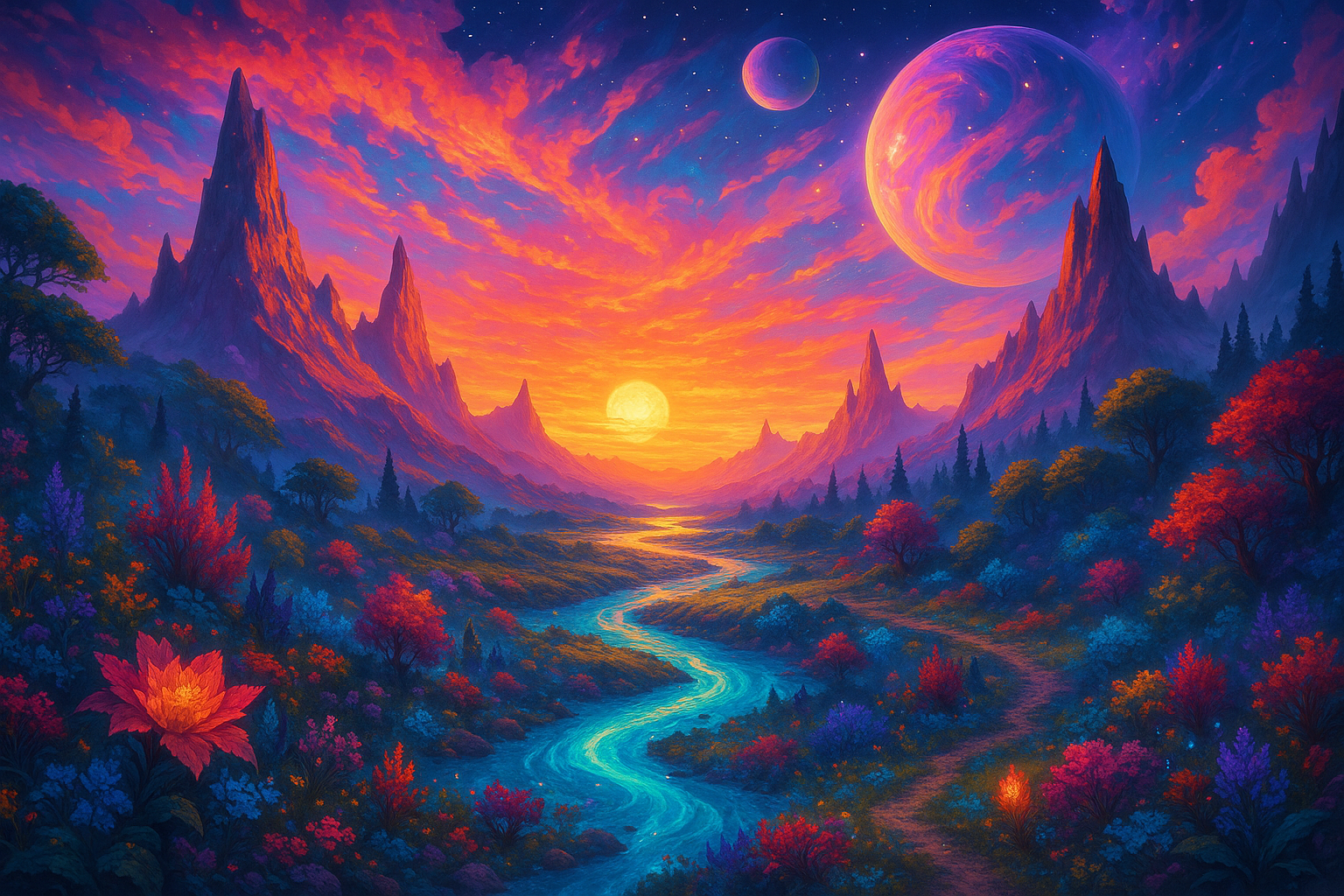 Transform into a stunning fantasy landscape with vibrant colors