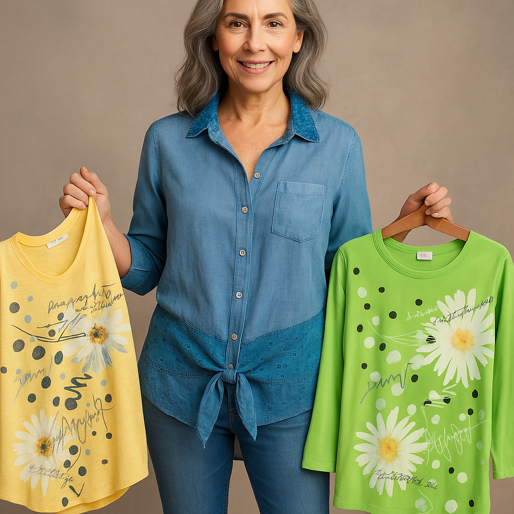 put these shirts on one model and have her display all three like a fashion model.  must be stunn...