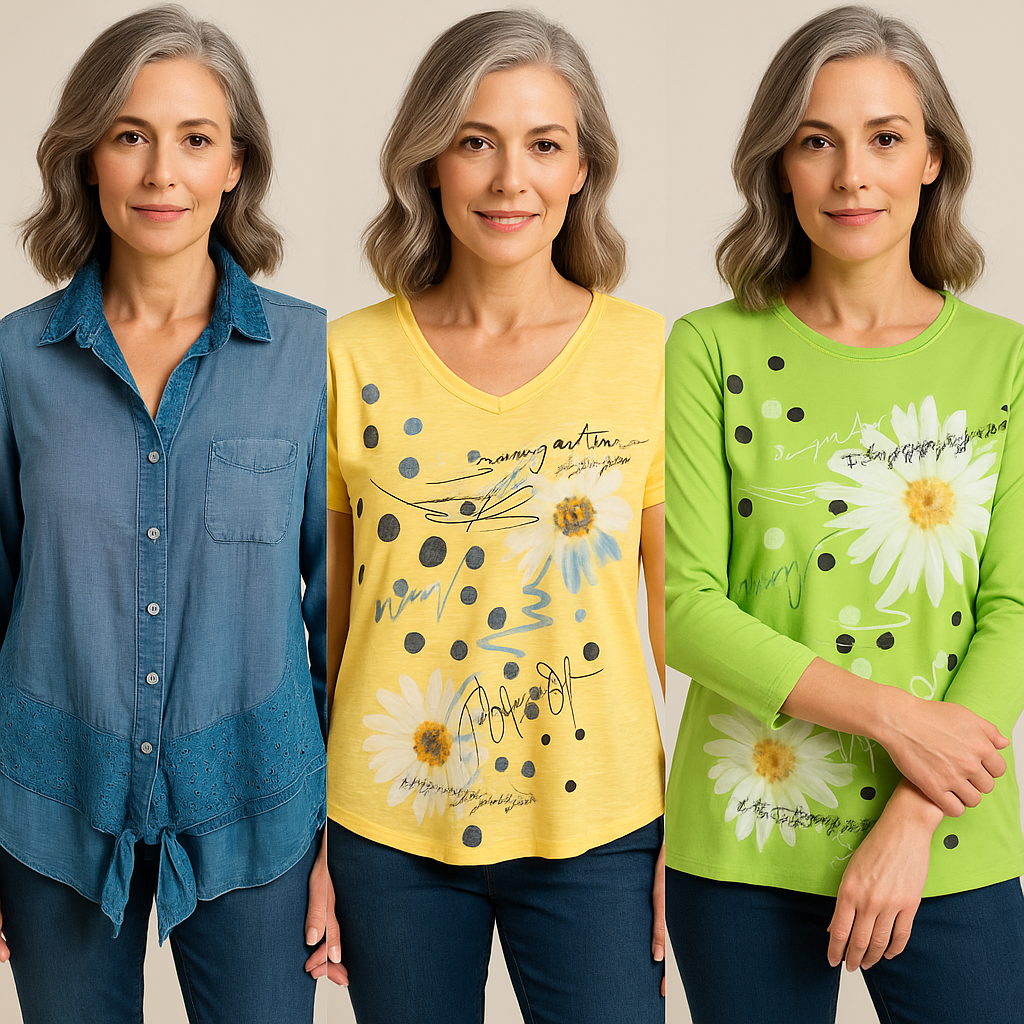 put these shirts on one model and have her display all three like a fashion model.  must be stunn...
