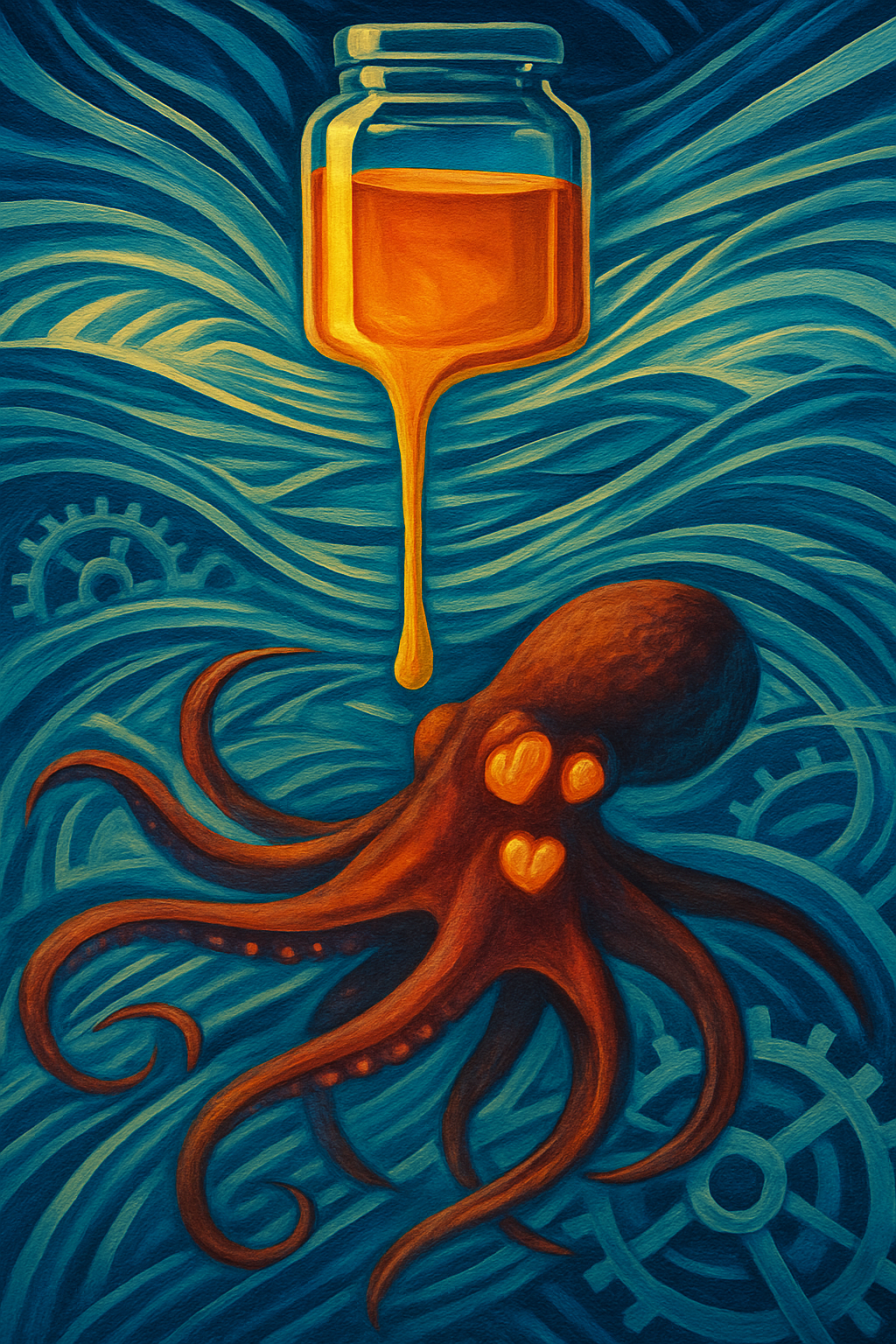 Zoom out to a surreal underwater scene, seamlessly connecting to the honey jar ab...