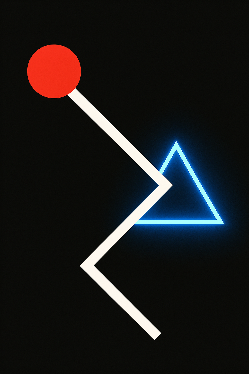 The white line now bends, forming subtle angular tension, intersected by a glowin...