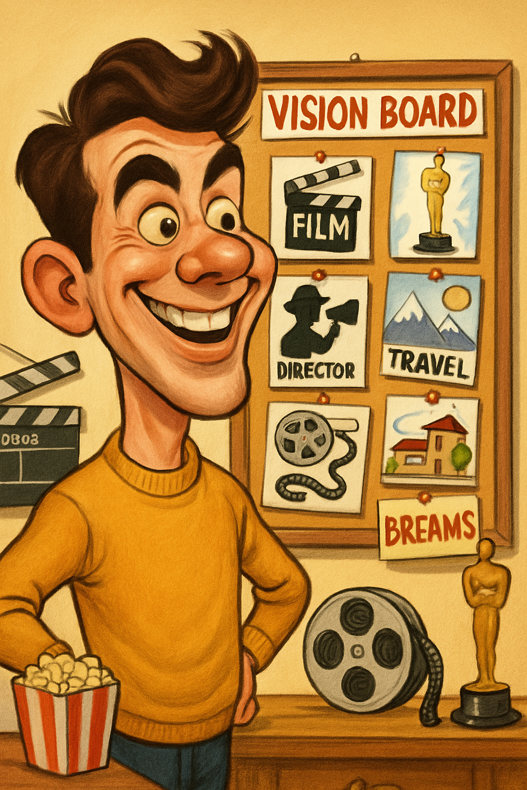 Final scene: the person, now inspired and confident, stands in front of a vision ...