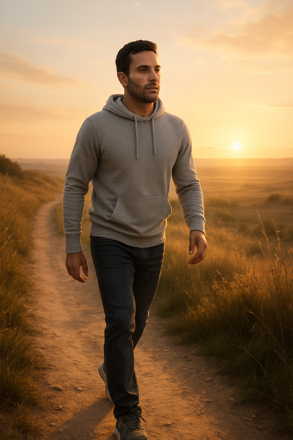 The man is now midway up the path, looking ahead with renewed determination. The ...