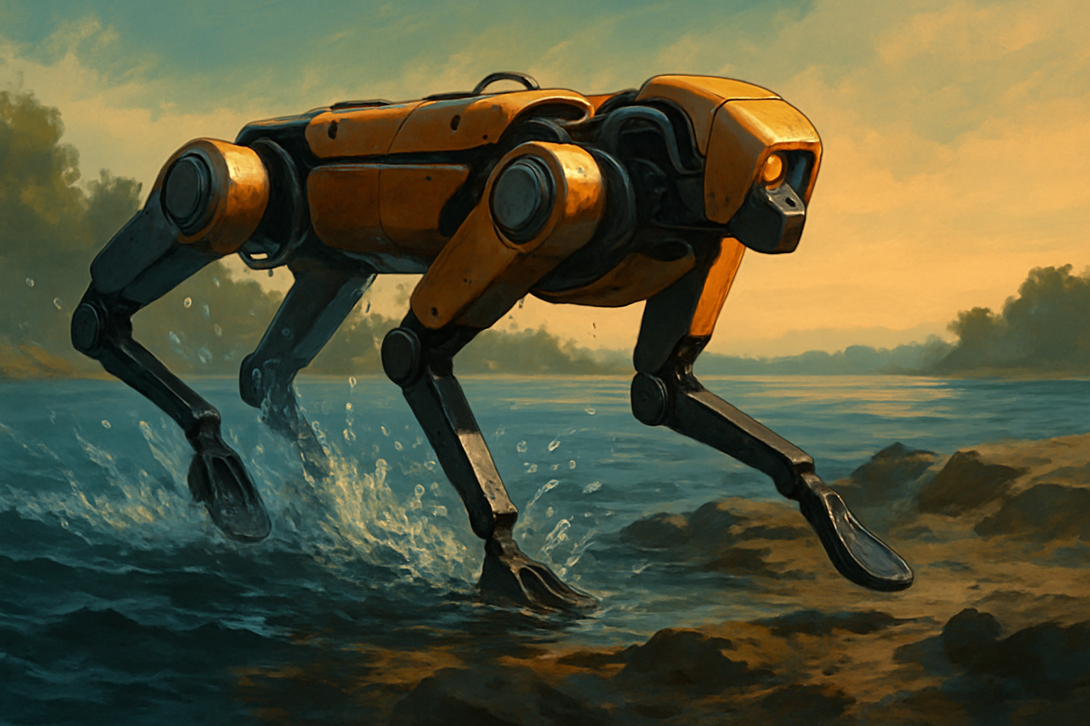 AI-drivet amfibiehundrobot bemästrar rörelse på land och i vatten