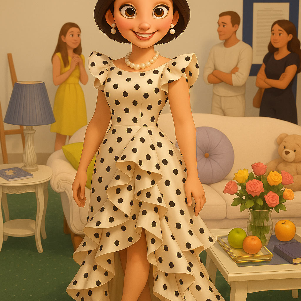 Transform in animation style. Large, expressive eyes. Soft, symmetrical facial features. Warm col...