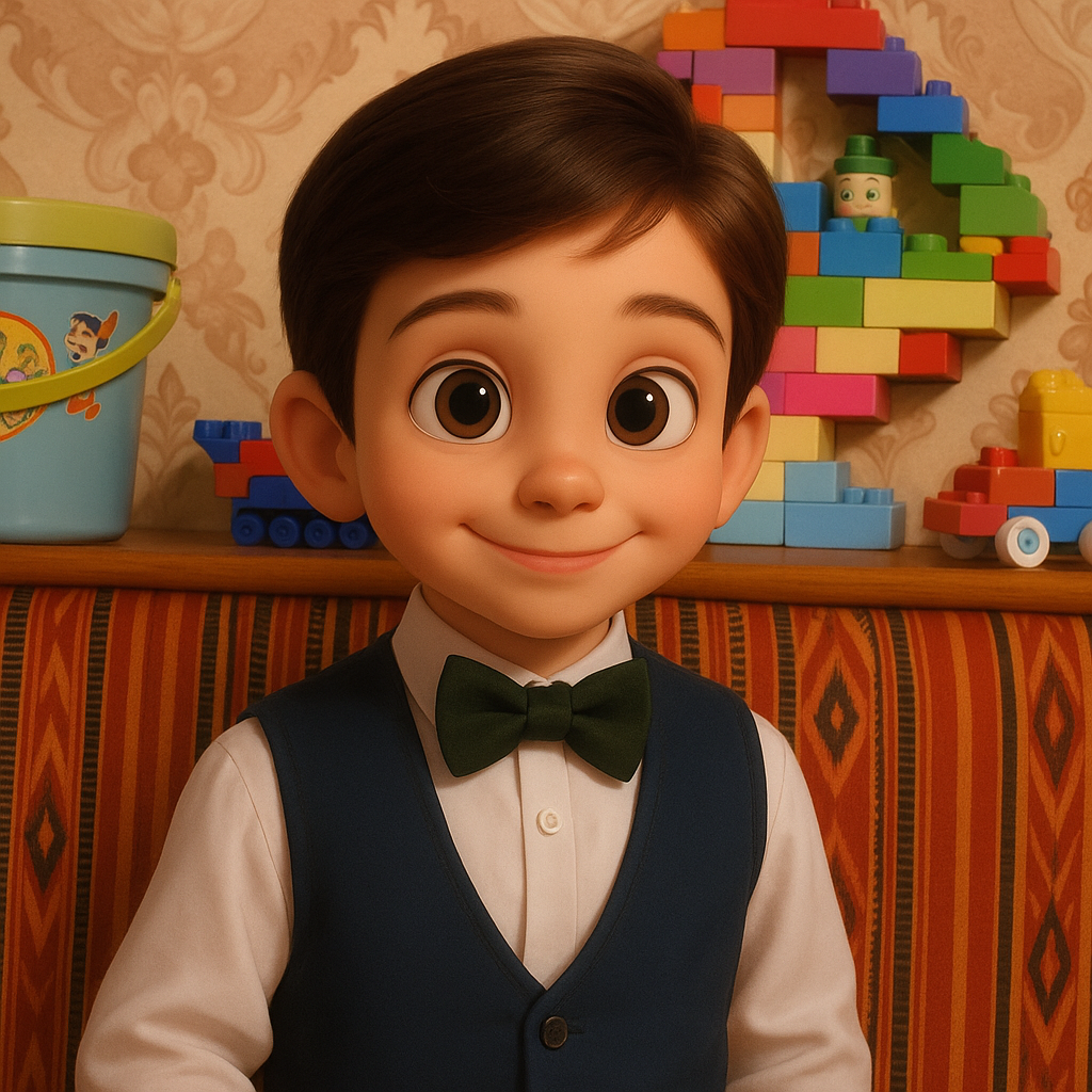 Transform in animation style. Large, expressive eyes. Soft, symmetrical facial features. Warm col...