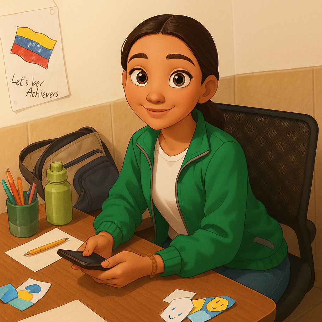 Transform in animation style. Large, expressive eyes. Soft, symmetrical facial features. Warm col...
