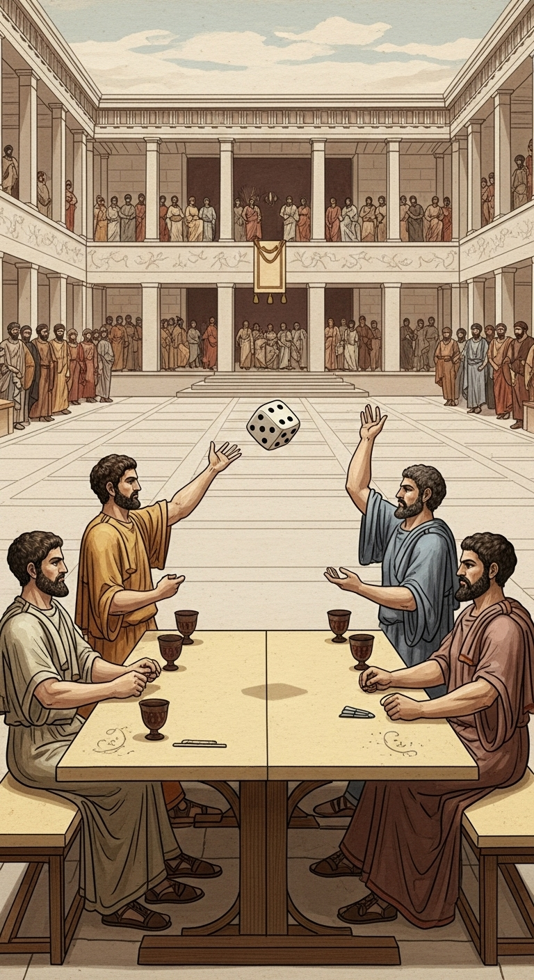 generate an image of 4 different ancient greek olympians standing around a long rectangular table...