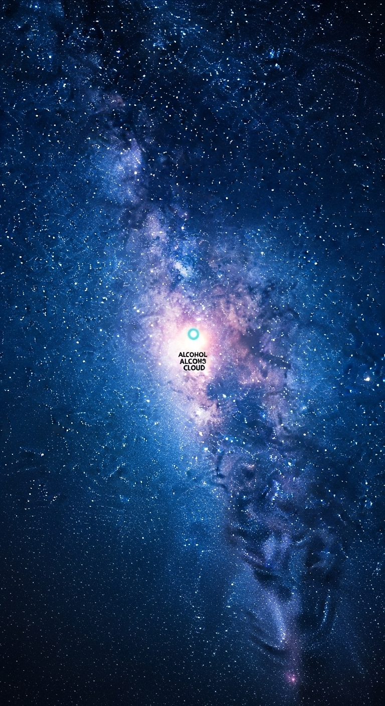 Zoomed-in stylized view of the Milky Way galaxy from above, with a glowing dot showing the locati...