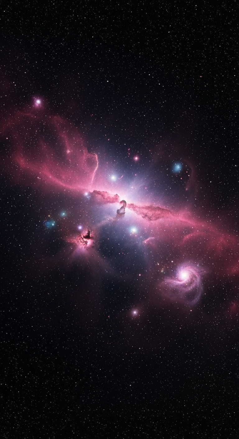 A dense nebula stretching across space near the alcohol cloud, vibrant with pinks and deep purple...