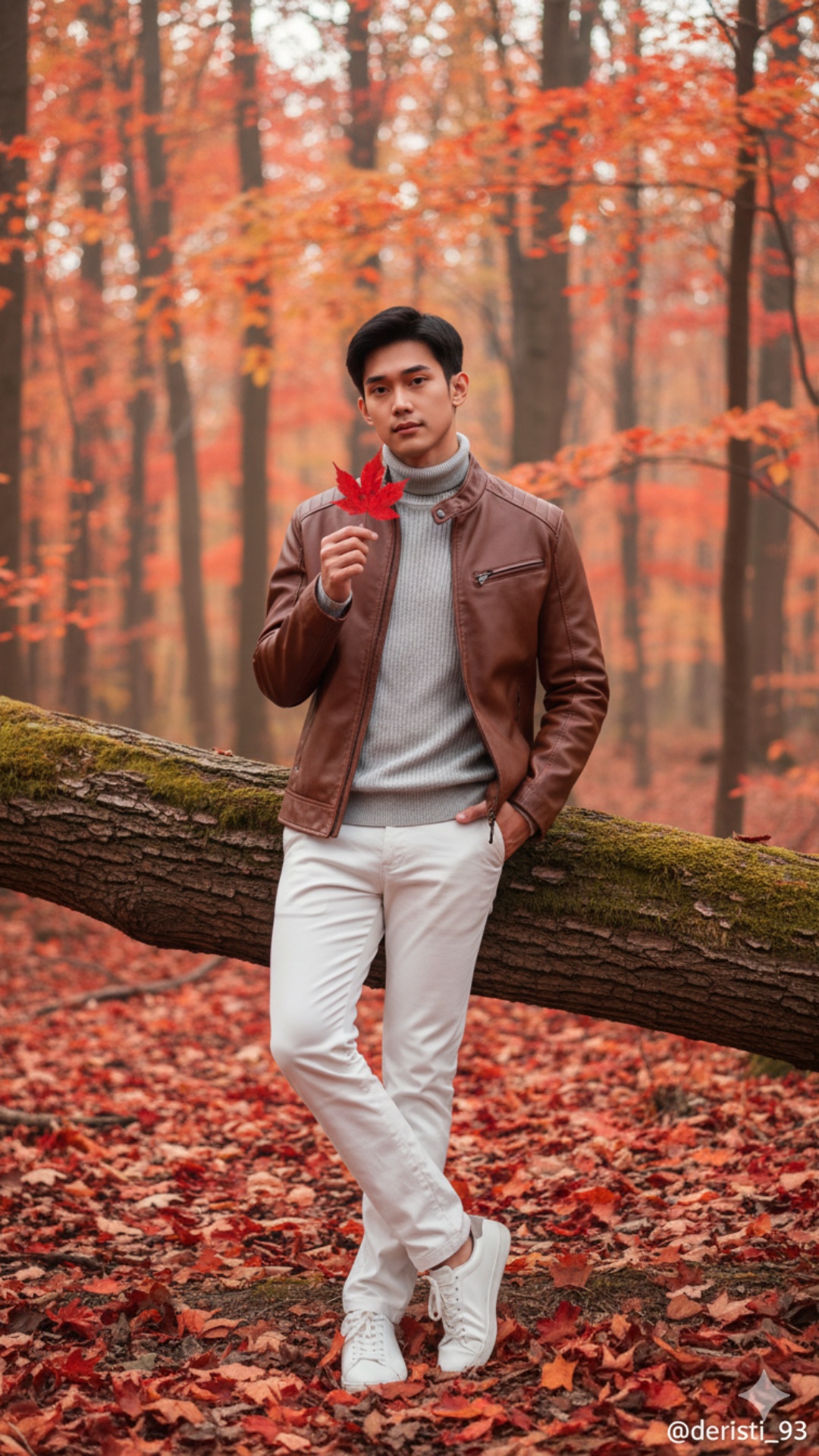 Video sinematik ultra realistis durasi 5 detik, menampilkan seorang pria muda mengenakan jaket ku...