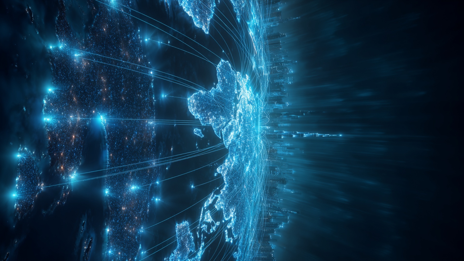 A cinematic vertical animation of a futuristic holographic Earth, glowing in blue and turquoise n...