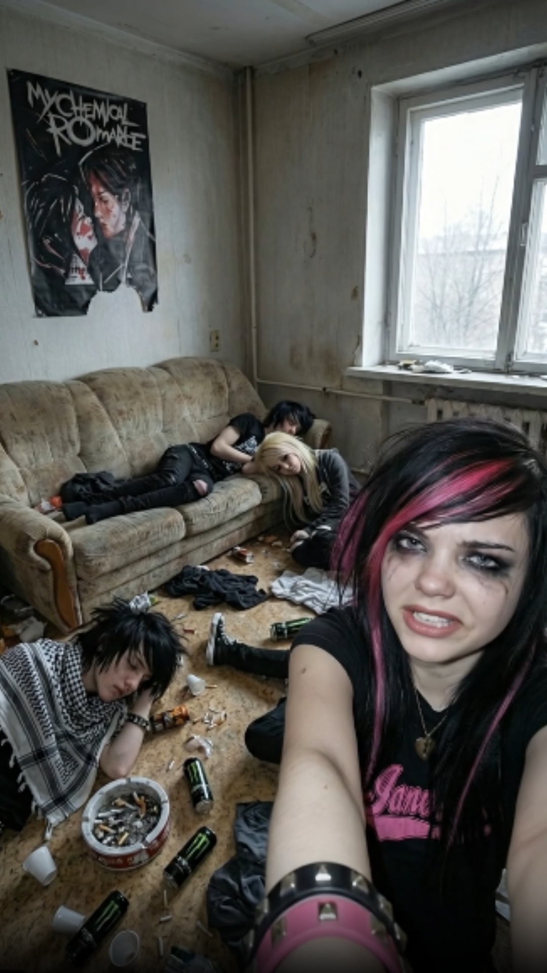character from the shot is showing her messy room