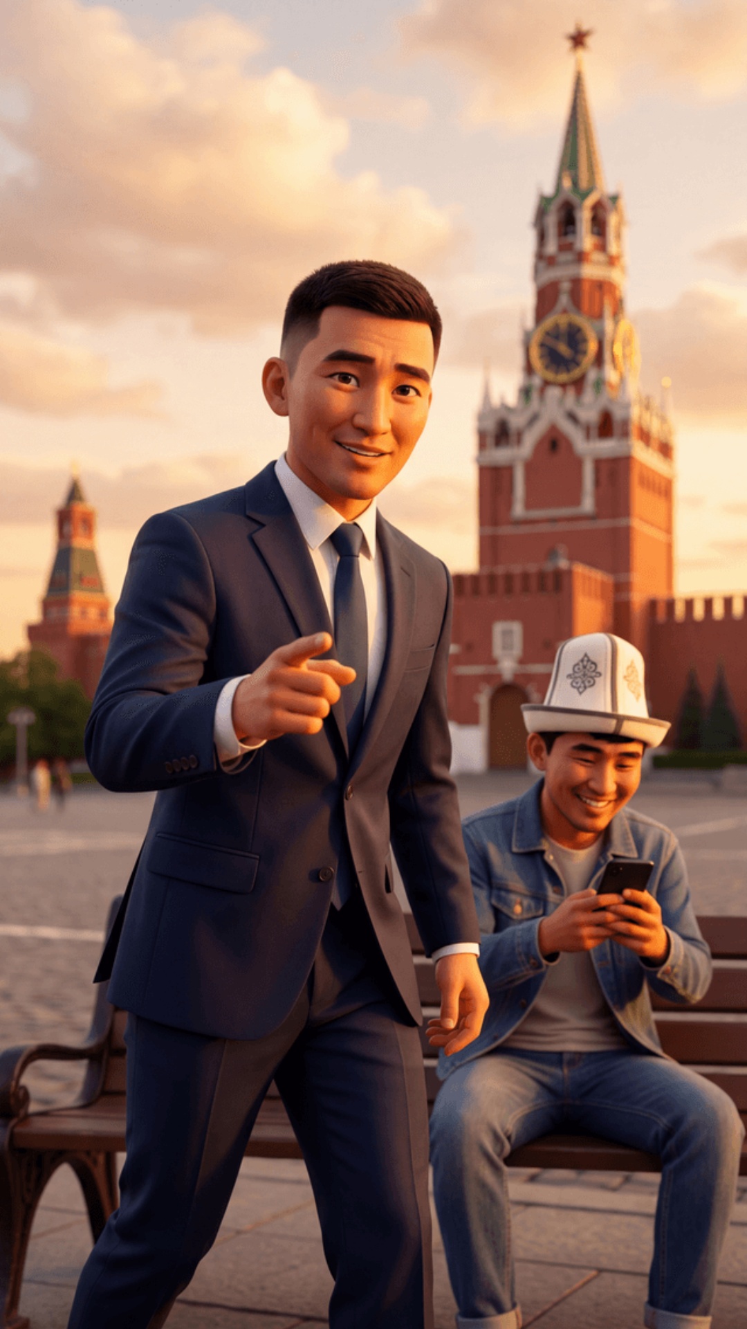70% Pixar 3D animation 30% cinematic 4K, 9:16,
Red Square Moscow, Kremlin Spasskaya tower backgro...