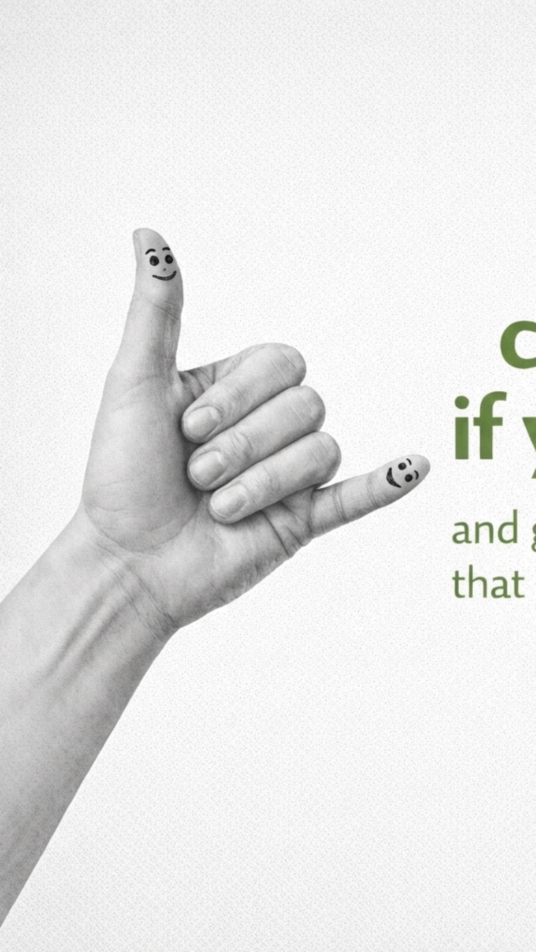 a hand with drawn faces on fingers, the thumb slightly bouncing as if speaking, the pinky reactin...