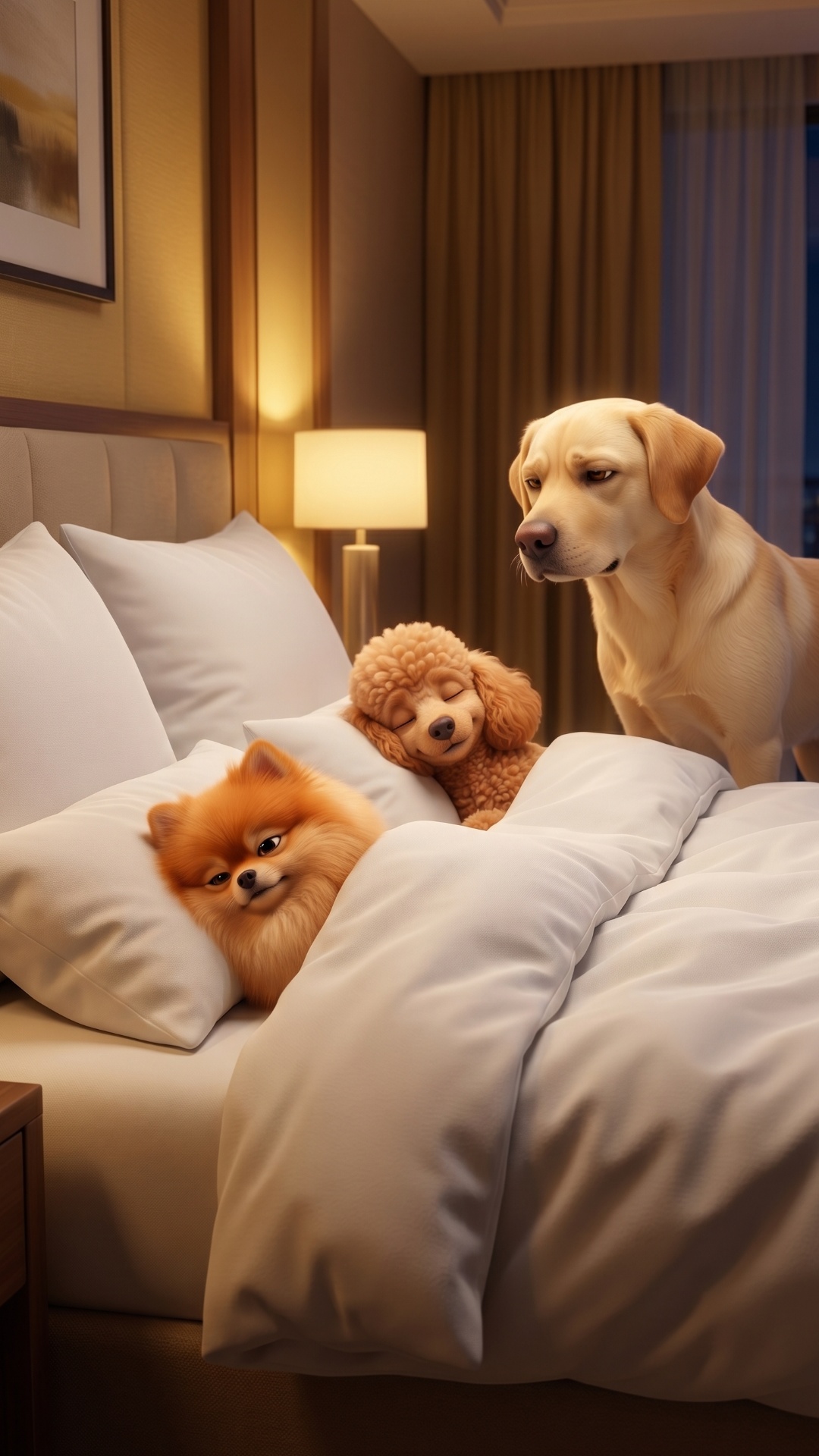Use the uploaded image as the master reference.

Keep the exact same luxury hotel bedroom, came...