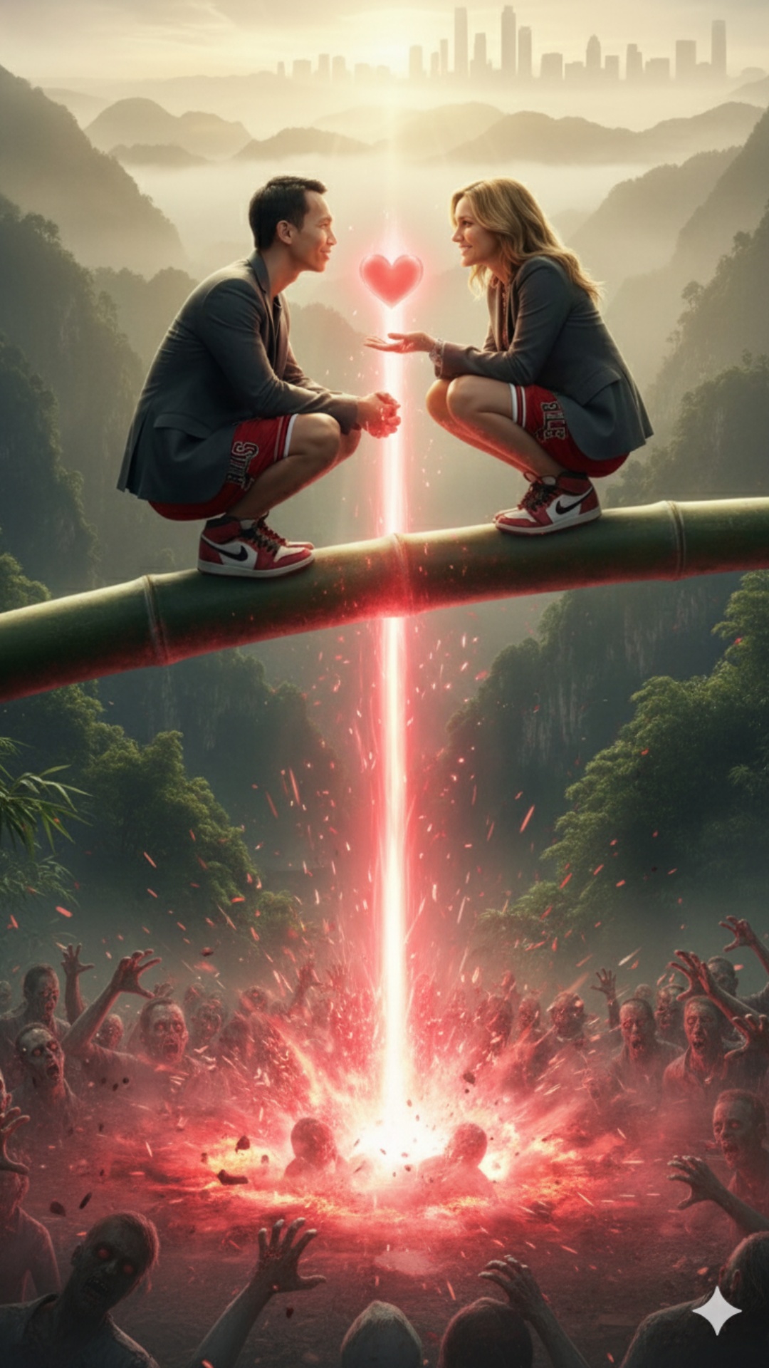 )Ultra-realistic cinematic scene of an Indonesian man (photo reference) with a cool, calm express...