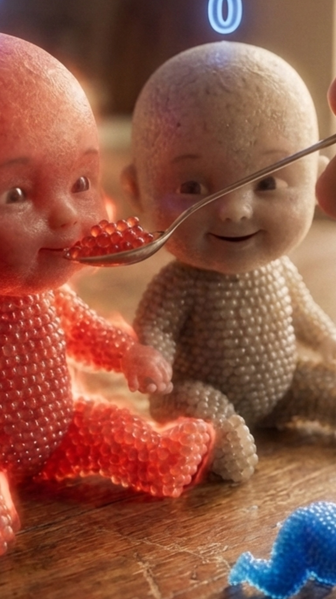 Subject: Baby proton, baby neutron, and baby electron
Context: Sitting together on a wooden table...