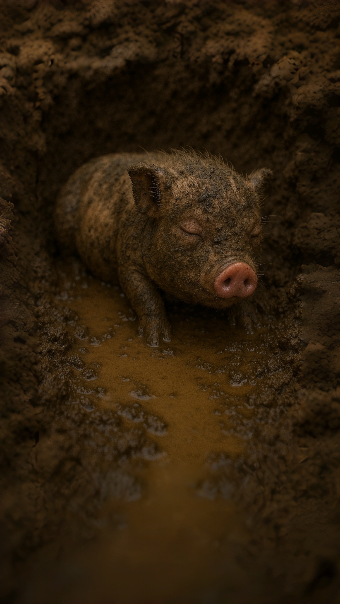 여기는 한국의 어느 시골이다.
A cinematic ultra-realistic 9:16 vertical video scene.
In a muddy pit, a tiny ba...