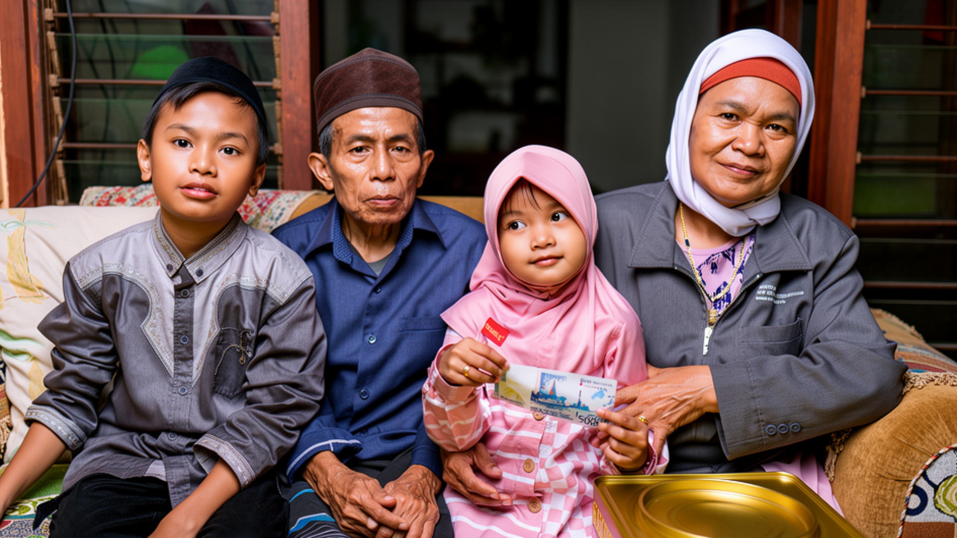 Create a subtle, realistic animation from the provided family photograph. Preserve the exact faci...