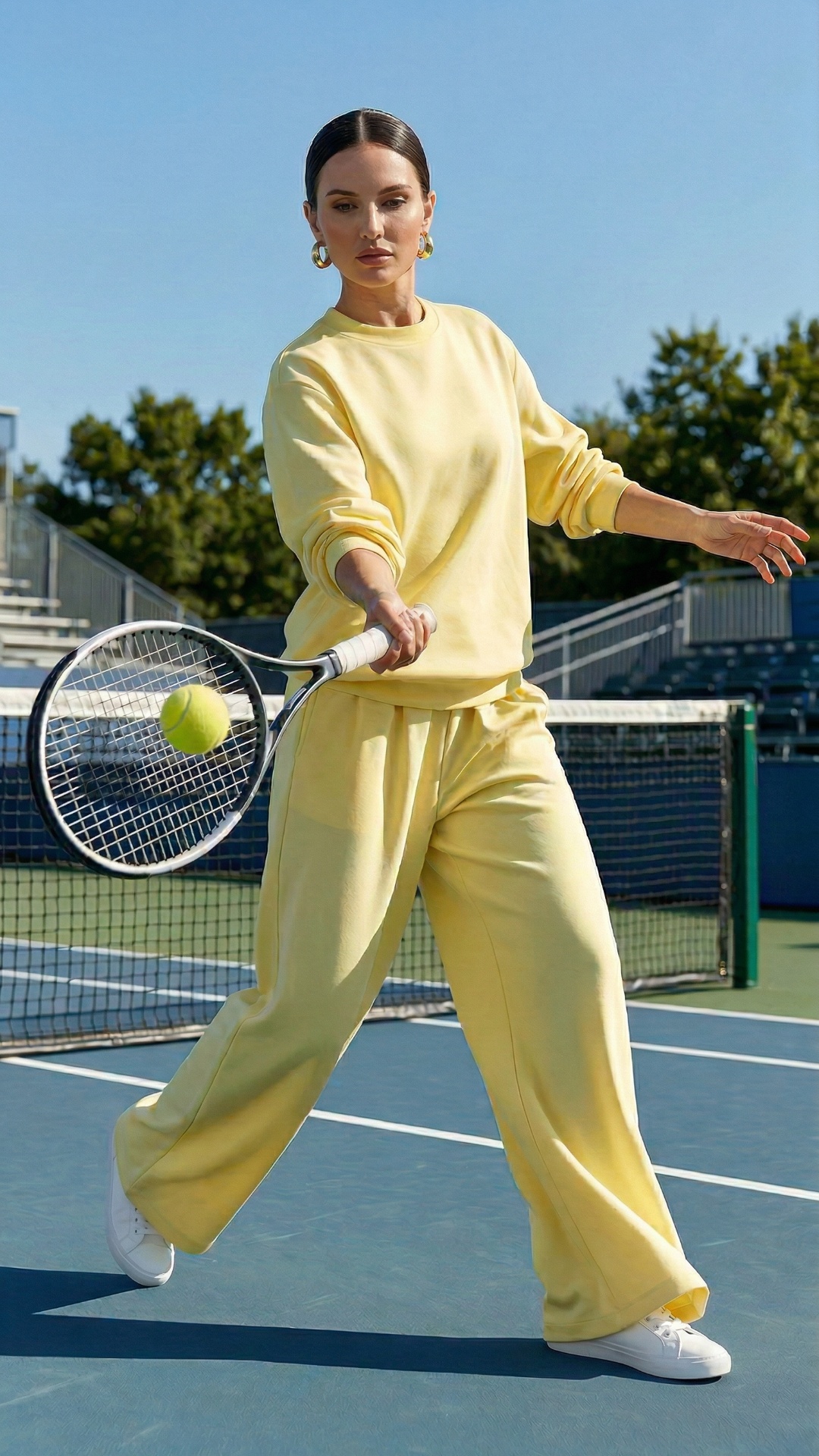 she hits the ball with her racket