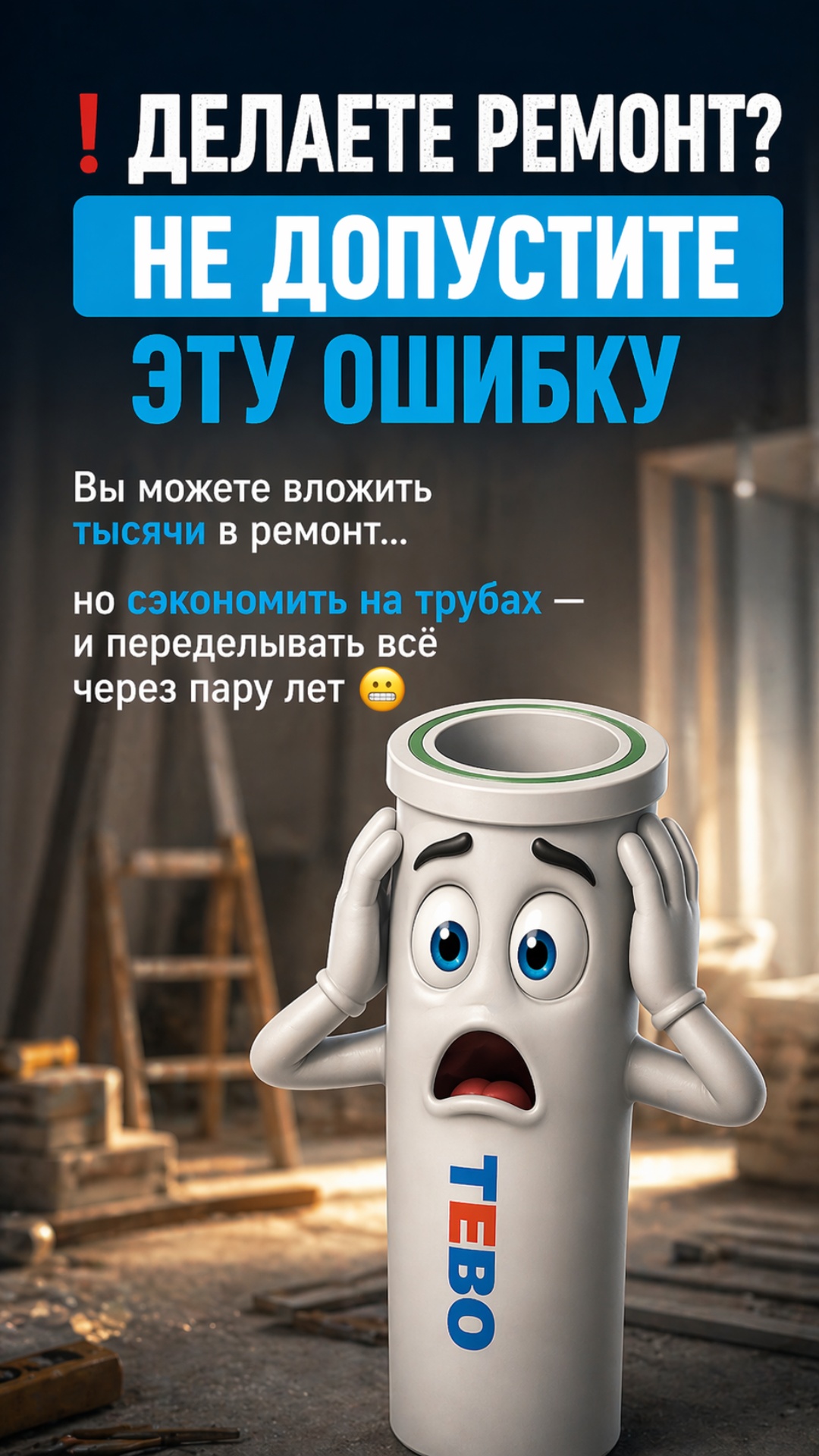 Ремонтная сцена в полутёмной квартире, строительная площадка, мягкий тёплый свет, пыль в воздухе,...