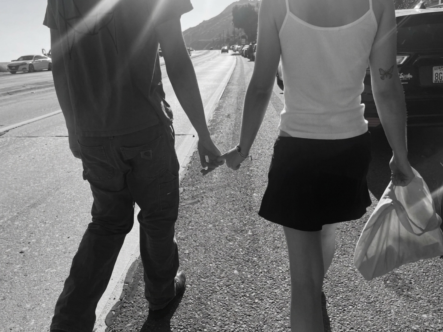 handheld camera, subtle natural hand shake, camera following characters as they naturally walking...