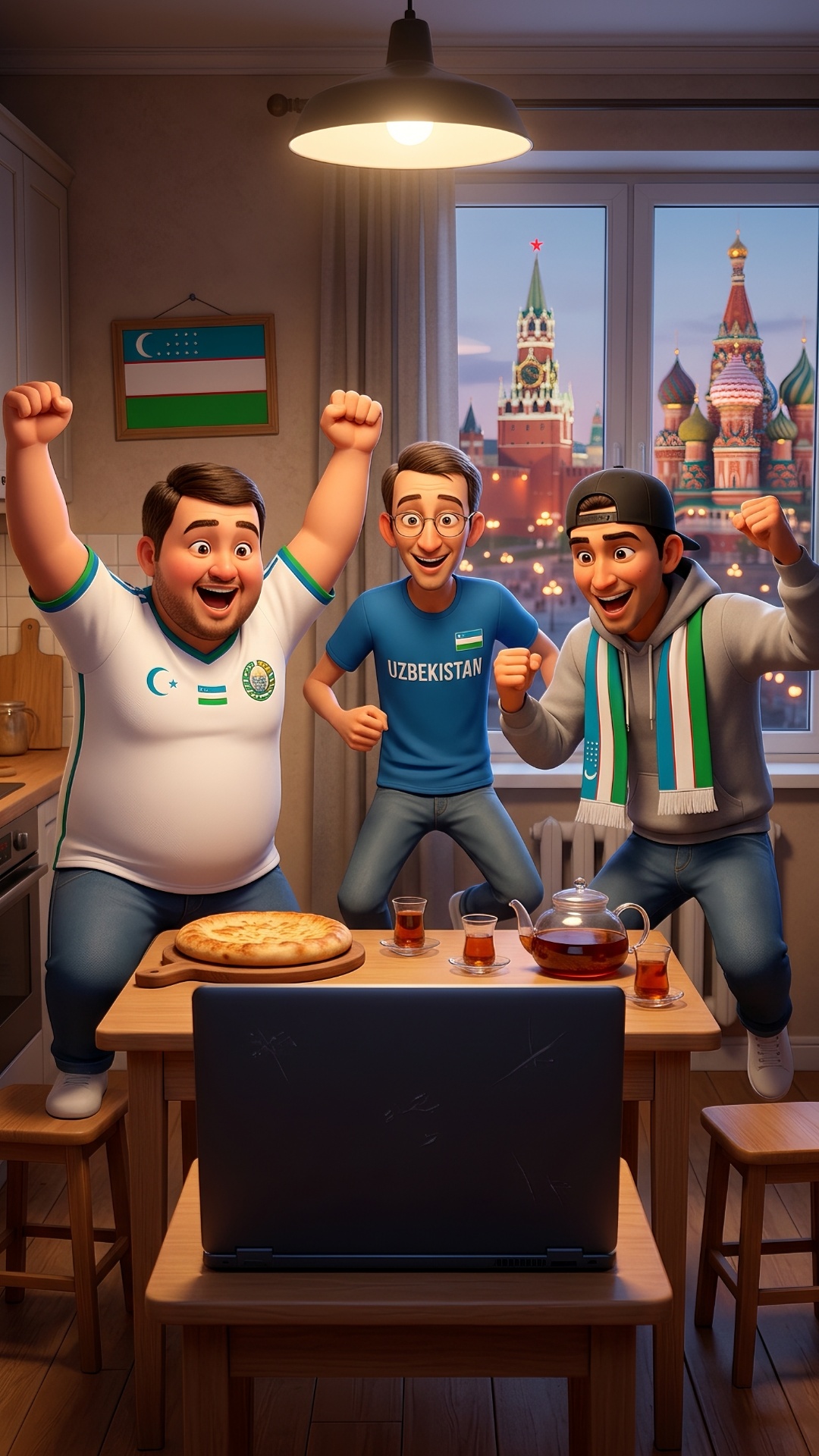 Animate this image. Pixar-style 3D, vertical 9:16, camera starts behind the laptop close on the t...