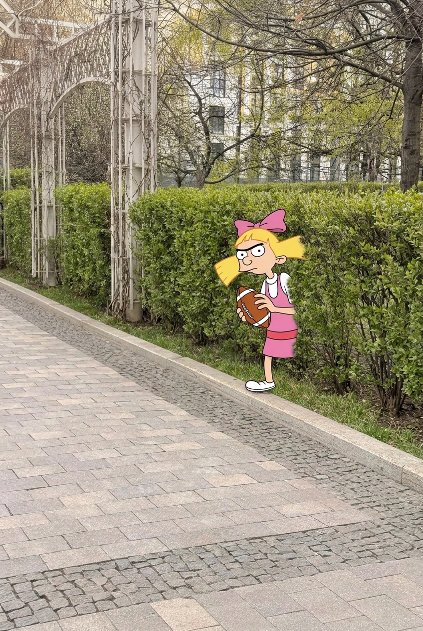 Хельга бросает мяч в другой конец фотографии