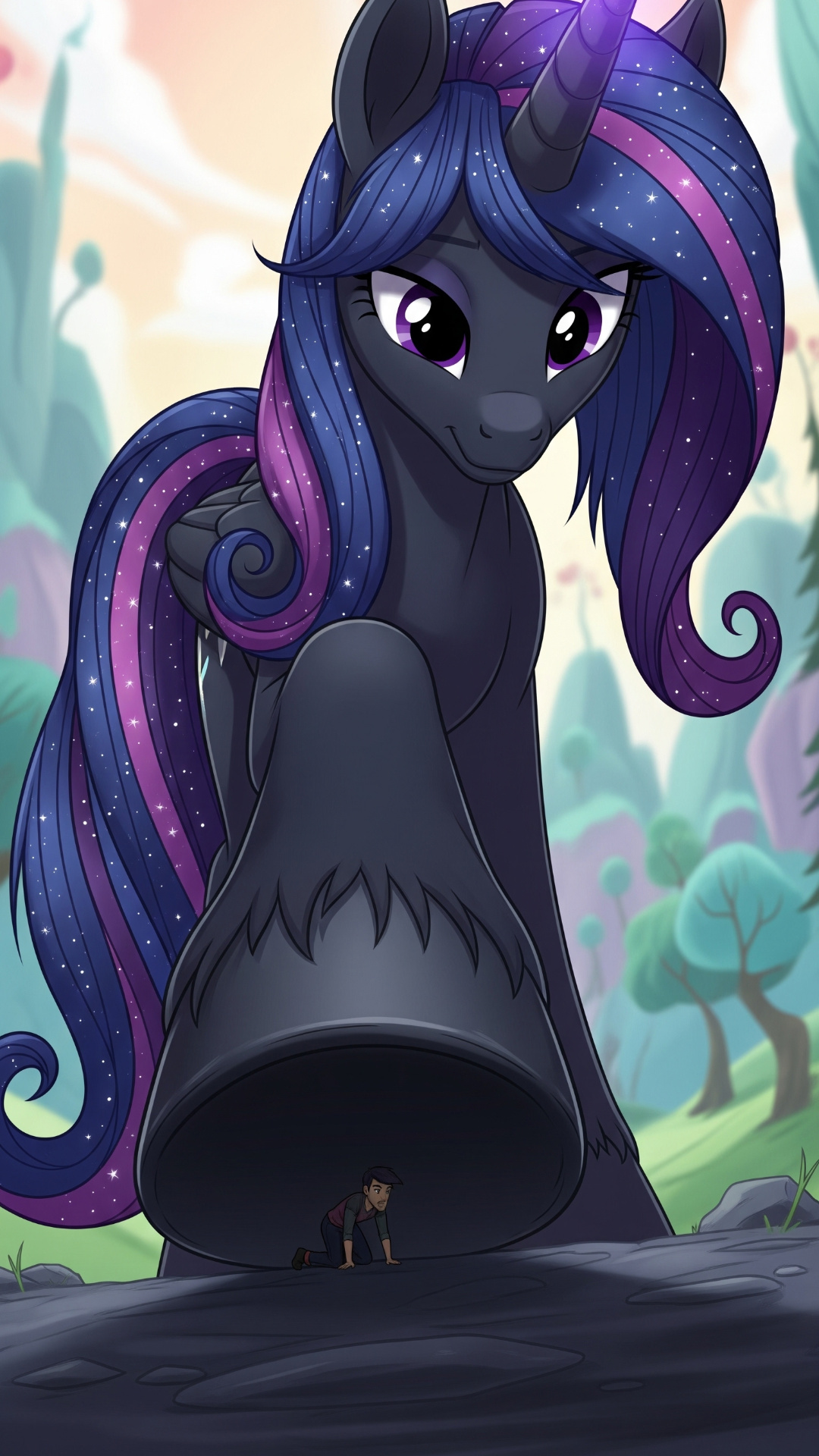 She just keeps walking and crushes the tiny guy under her hoof. Some little Red splatters appear ...