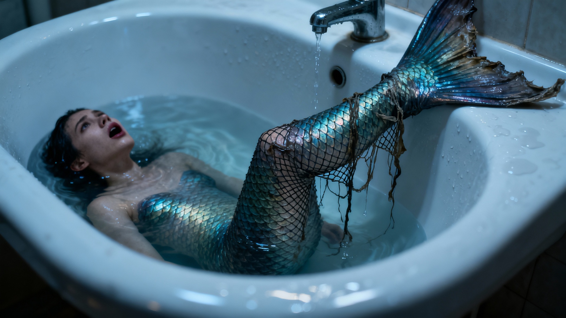 The water draining from the sink carries the frantic siren into the darkness of the pipes.