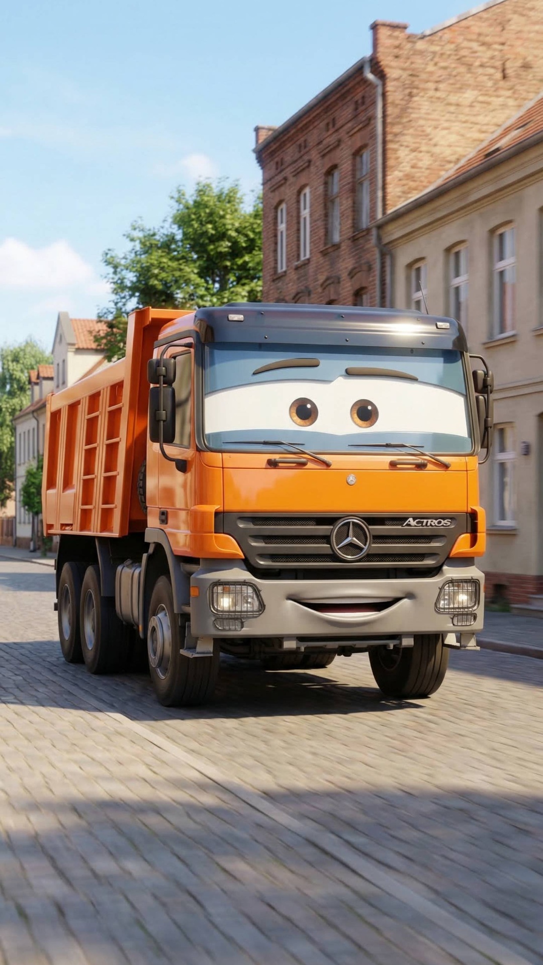 A car, strictly matching the reference image, drives forward on the same road and in the same env...