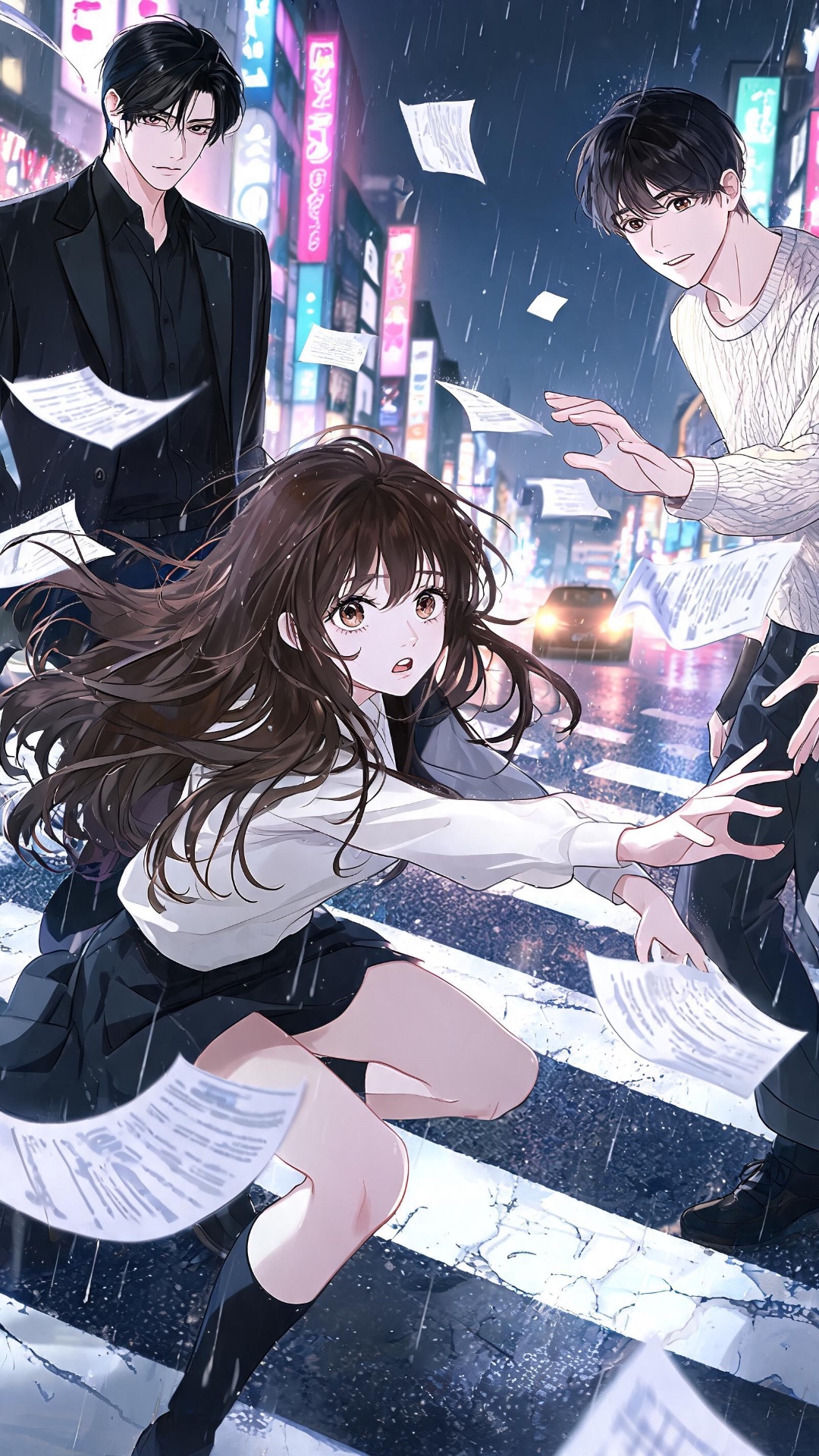 cinematic anime scene, emotional acting, smooth animation, korean anime style, detailed facial ex...