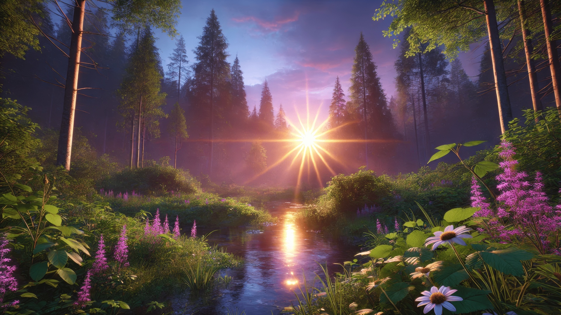 a beautiful sunrise timelapse in a peaceful meadow.  The sun rises in the horizon with rays of li...