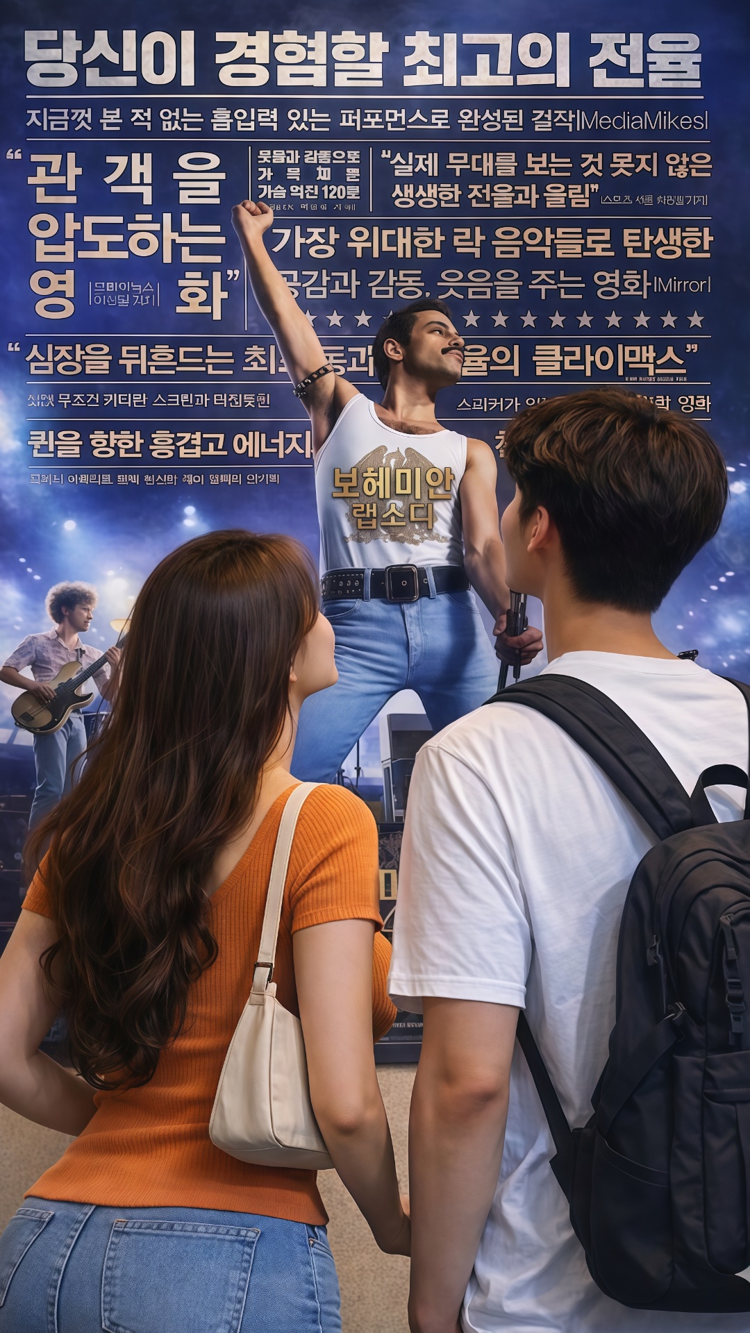 영화 포스터 앞이다.
여기는 한국이다
남자가 말한다
 "재밌겠다 그지?"

여자가 말한다
"근데 보헤미안 랩소디가 무슨 뜻이야?"