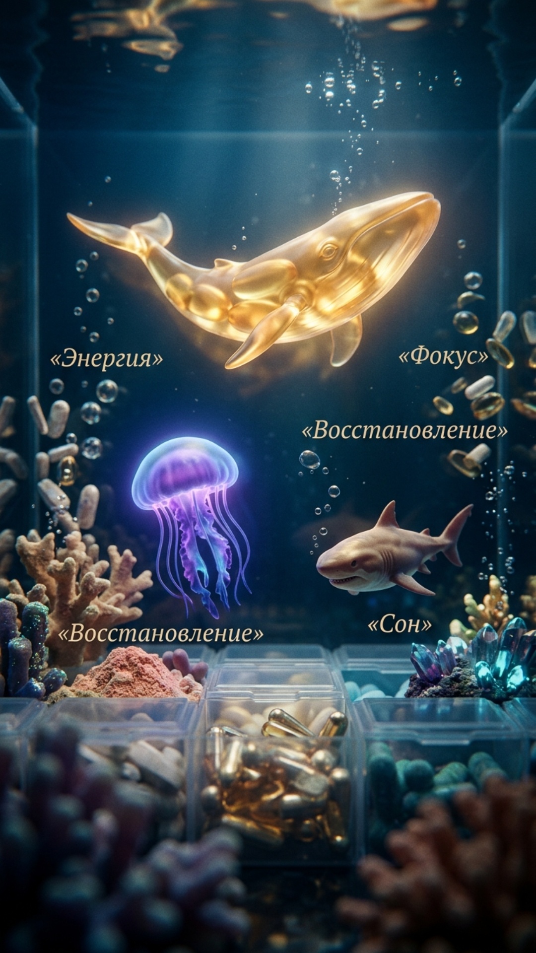Create a highly detailed surreal underwater still image inspired by the 2006 Russian Ariston Hotp...