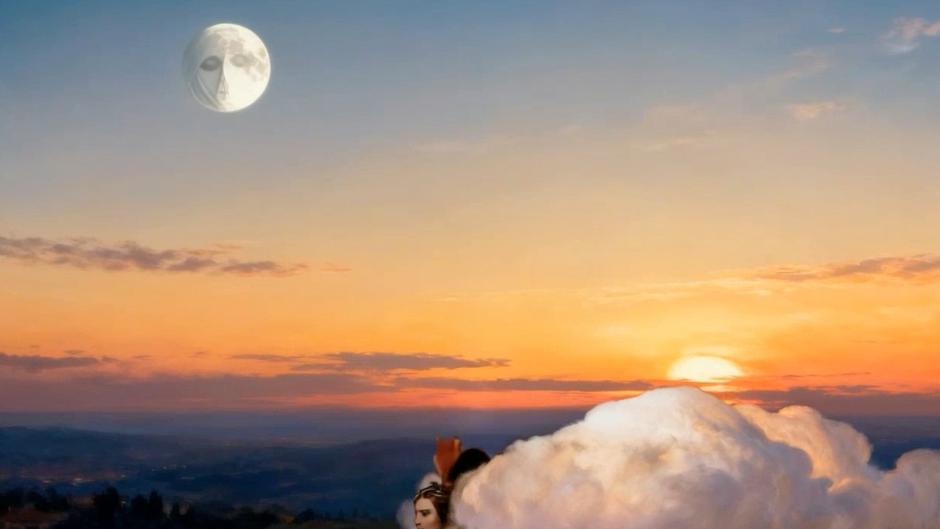 La nuit tombe, la lune grandit et tombe dans la nuit en pleurant.