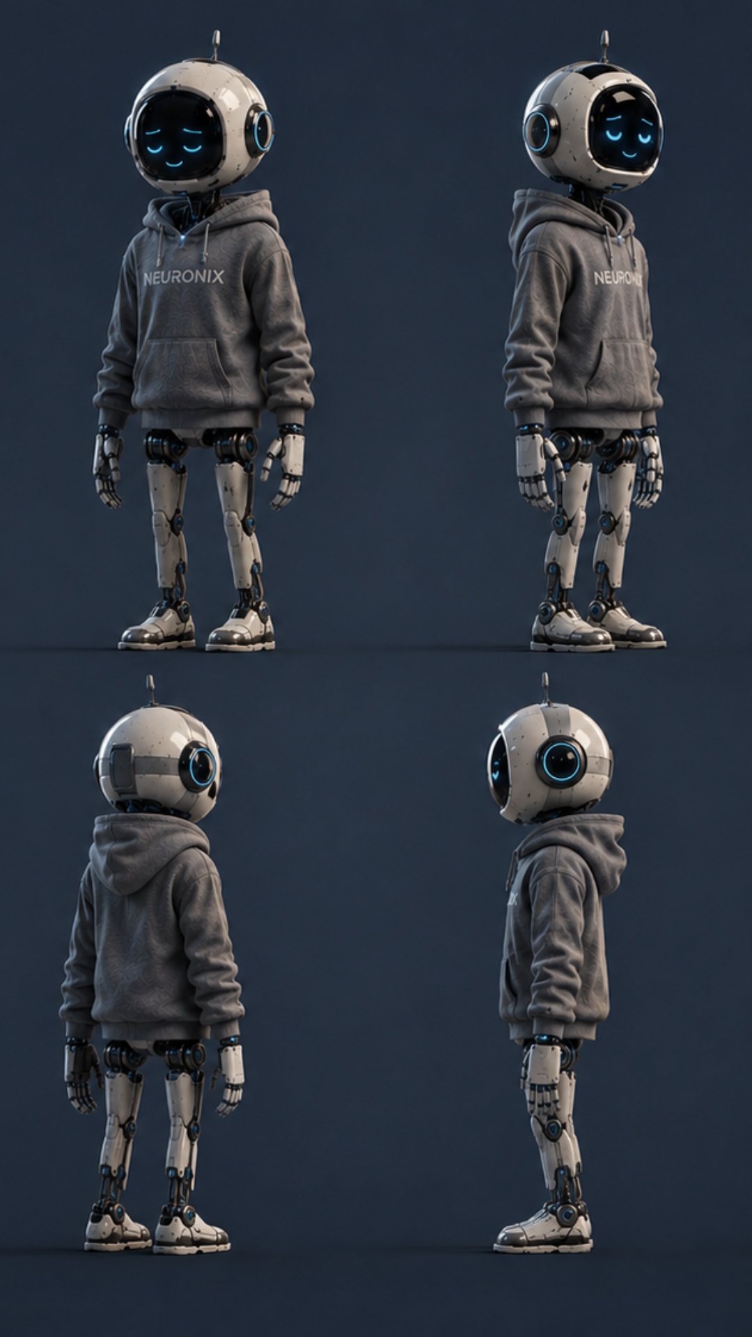A humanoid robot in a futuristic apartment reacting emotionally to betrayal. The robot looks conf...