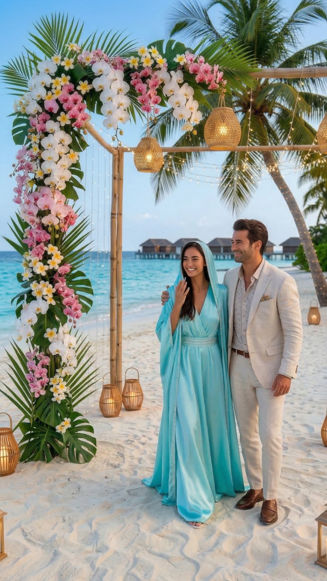 couple is surprised to see decorations and when evening comes they have a dinner