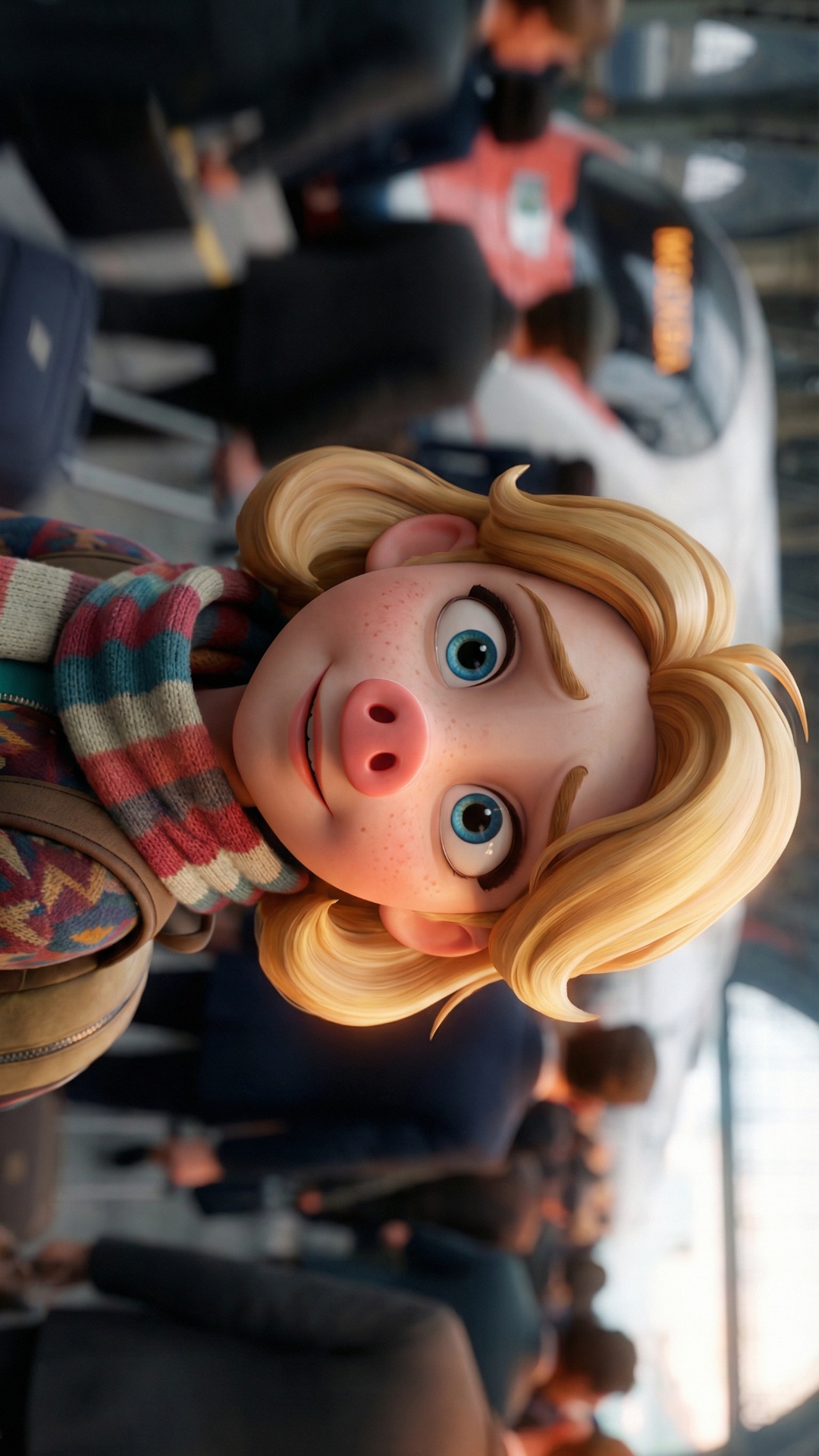 3D animated cinematic shot, Disney-style, smartphone screen close-up, taxi app interface, extreme...