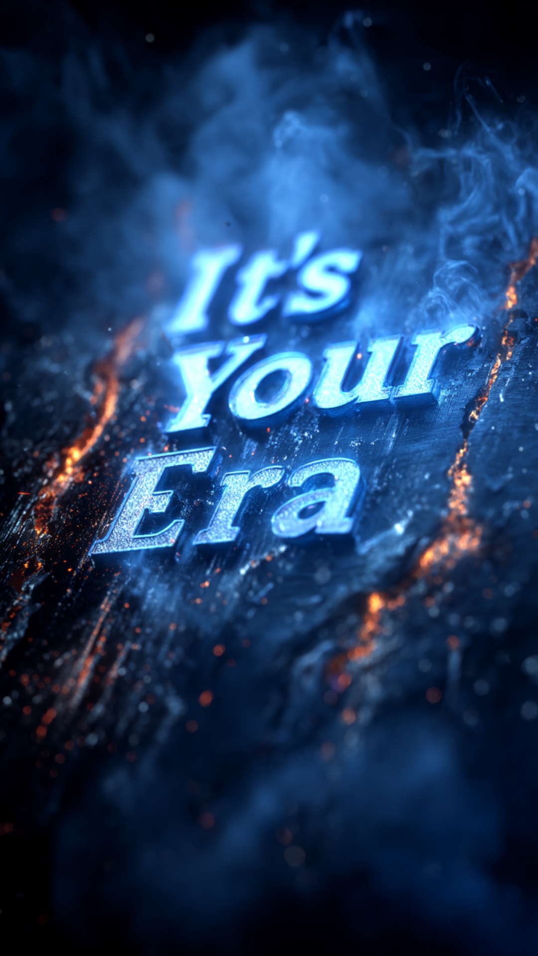 A slow cinematic reveal, starting from complete darkness, blue neon light carving into metal, spa...