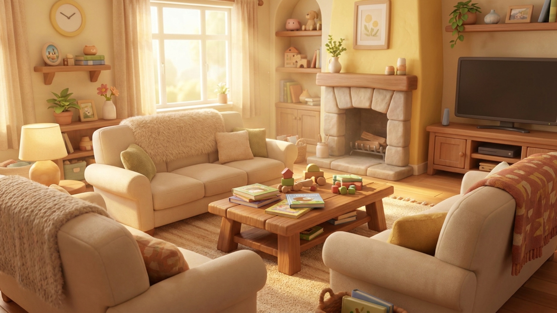 The boy walks in the living room, then sits. Then the mother walks in, and says something to the ...