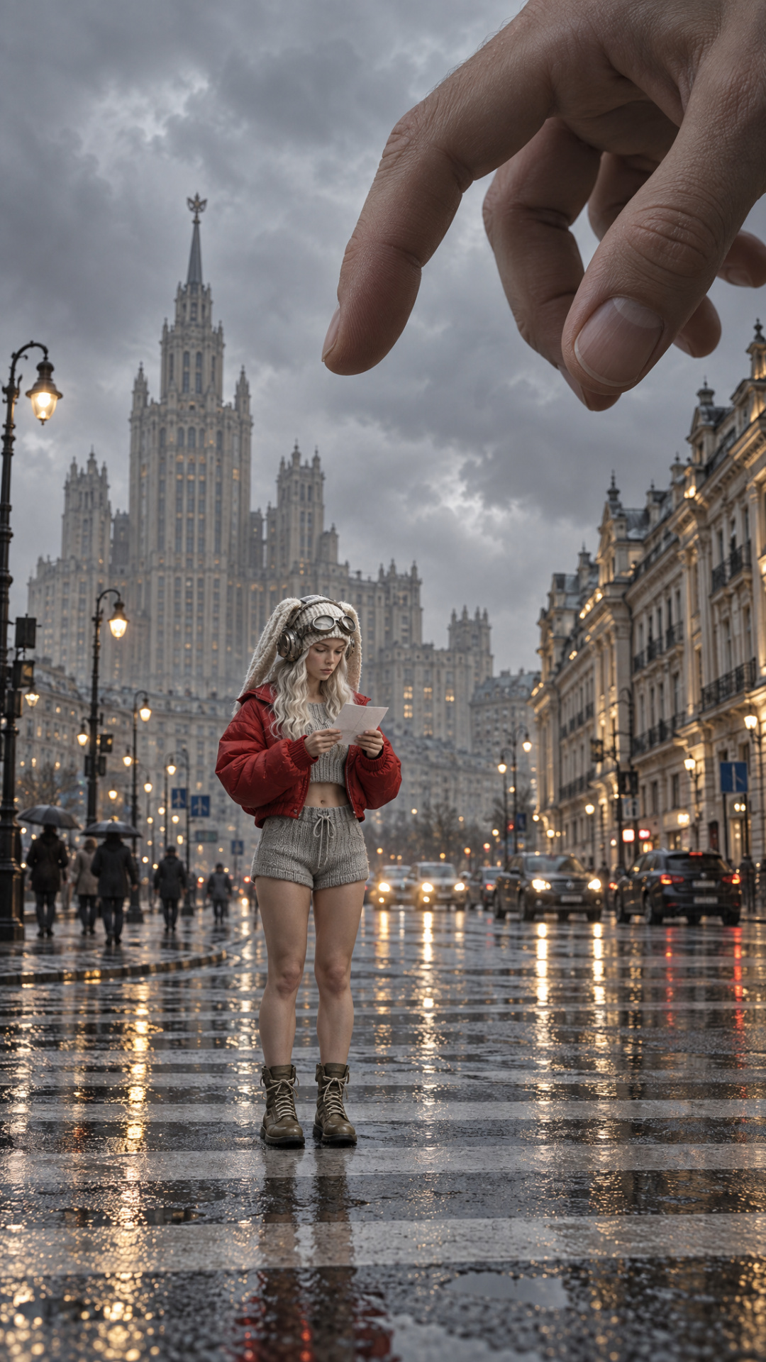 Тема: Сюрреалистичный визуальный эффект (VFX) с использованием вынужденной перспективы: гигантска...