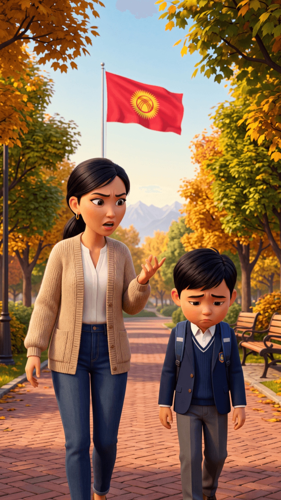 3D animated, 80% Pixar style, 20% cinematic realism, vibrant saturated colors, 9:16 vertical. Cam...