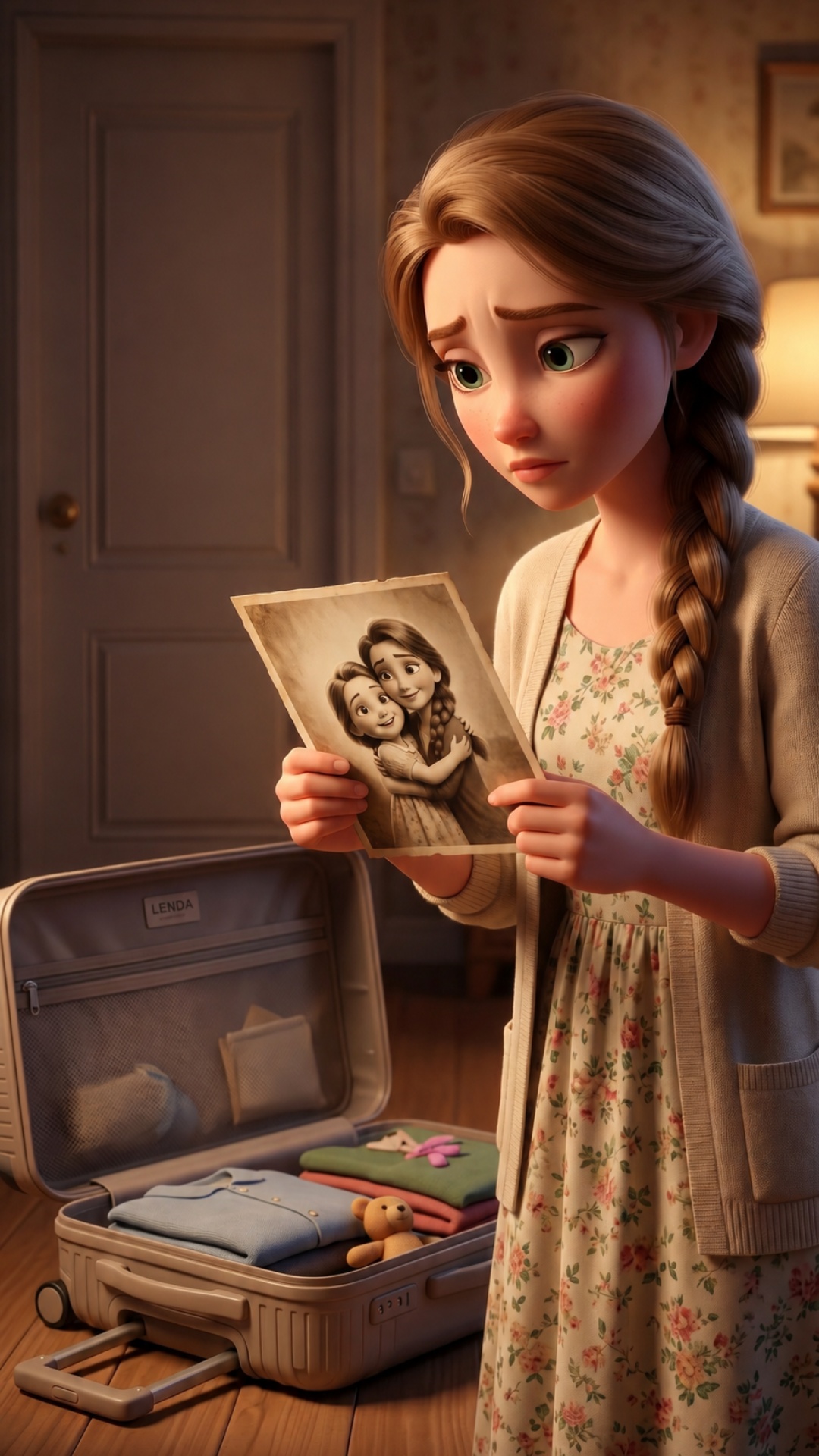 Slow close-up.

Evdokia holds an old photograph where she is little with her mother.

She loo...