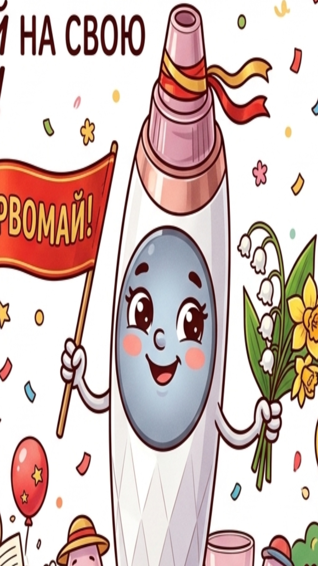 Оживи открытку, пусть говорит на русском языке: С Первомаем! влияй на свою весну! ("Весну" ударен...