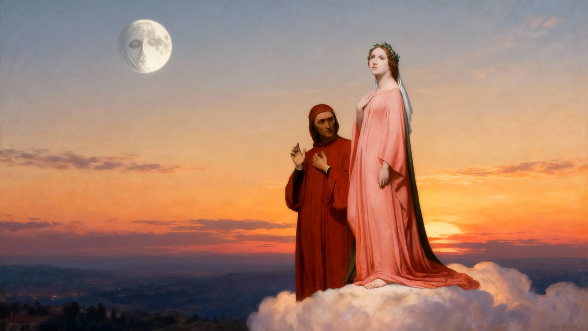 La lune pleure et grossit, le soleil se couche, les anges brûlent sur les nuages.
