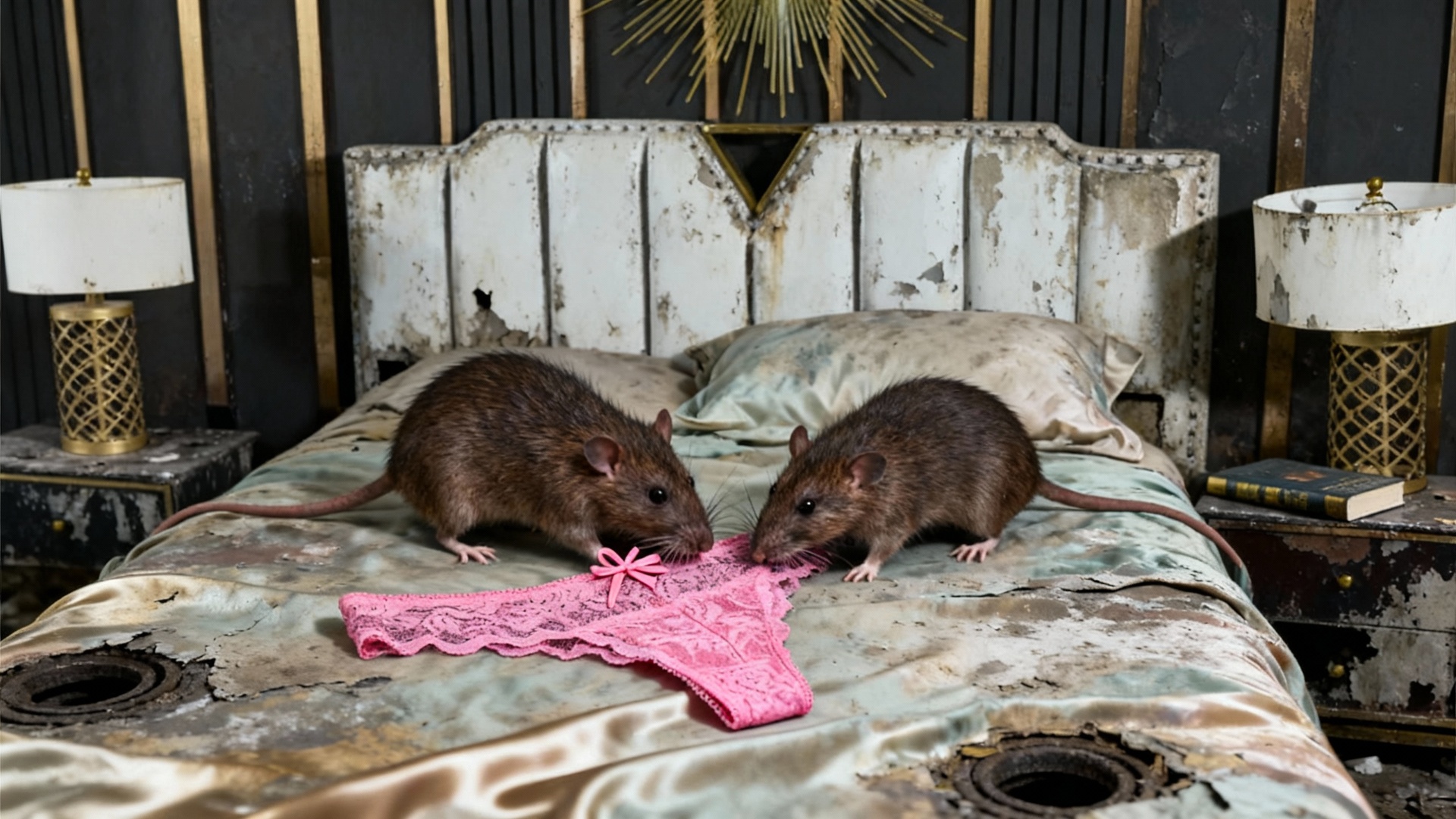 Les rats tournent autour du string en le reniflant, le griffant, le mordillant.